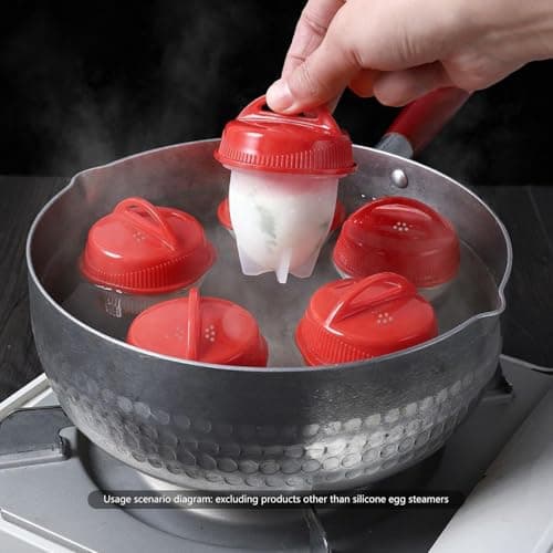 KINKIMISTINA Hard Boiled Egg Maker, 6-Piece Shell-Free Egg Cooker Set, Non-Stick Easy-Clean Multifunctional Egg Boiler Kit, white 5