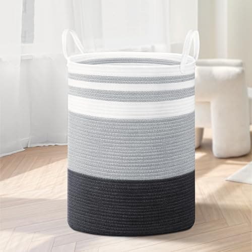 WOWBOX Cotton Rope Laundry Hamper, Large Laundry Basket, Dirty Clothes Storage Basket Laundry Bin for Blanket, Bedroom, Dorm, Towels (Grey, 58L)