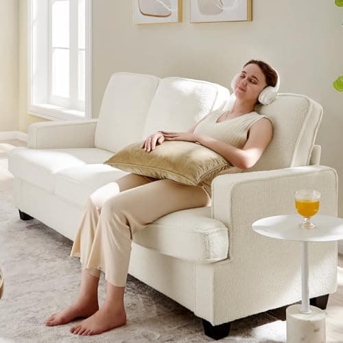 Zelimon Couches for Living Room, 82” Spacious Deep Seat Sofa for Living Room/Bedroom/Office/Apartment, Sofa Bed for Small Spaces, Detachable Futon Couch Cover, Easy to Install, Beige Teddy Fleece 6