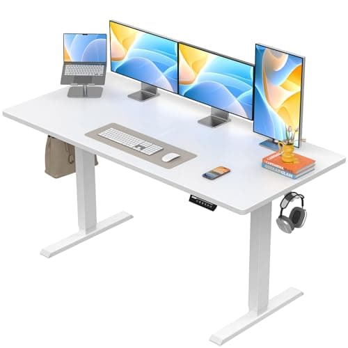 ErGear Electric Standing Desk, 55 x 28 inch Height Adjustable Sit Stand Up Desk, Computer Home Office Desk with 4 Memory Height Buttons, Two Pieces Desktop, White, EGESD112W