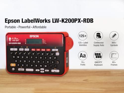 LABELWORKS Epson LW-K200PX-RDB Portable QWERTY Keyboard Label Maker for Home & Hobbies – Craft, Organize, and Personalize - Red Black Printer 8