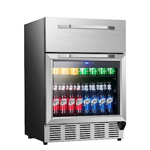 Karcassin 24 Inch Indoor Under Counter Drawer Fridge,Stainless Steel 2 in 1 Beverage Refrigerator Built-in and Freestanding with Digital Display for Home and Commercial Use