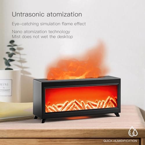 BLOIMP Flame Essential Oil Diffuser, 220ml Fireplace Flame Diffuser,2 Mist Mode Humidifier 4 Timer Remote Control Waterless Auto-Off, Humidifiers for Bedroom Home Office (Black) 7