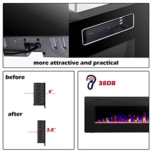 R.W.FLAME 36 inch Recessed and Wall Mounted Electric Fireplace, Ultra Thin ad Low Noise, Fit for 2 x 4 and 2 x 6 Stud, Remote Control with Timer,Touch Screen,Adjustable Flame Color and Speed 8