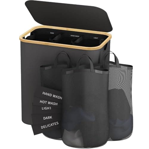 Laundry Hamper with Lid, 160L Dirty Clothes Hamper for Laundry Basket 3 Section, Extra Large Laundry Sorter Hamper 3 Compartment with Removable Inner Bags & Labels, Dark Grey
