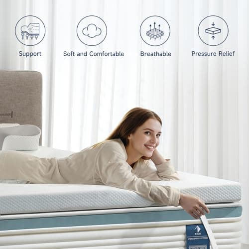 3 Inch Queen Memory Foam Mattress Topper, Cooling Gel Bed Topper with Premium Removable Skin-Friendly Non-Slip Cover, High Density Ventilated Mattress Pad CertiPUR-US & Oeko-Tex Certified, White 7