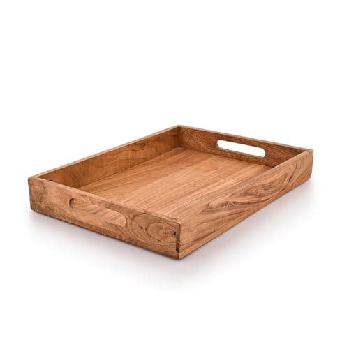Kaizen Casa |Wooden Rectangular Serving Tray, Wood Plate, Tea/Drink Platter, Dinner Serving Tray, Snack Tray |Size_16" x 12" x 2” |Home Restaurants Coffee, Food, Breakfast, Dinner Décor
