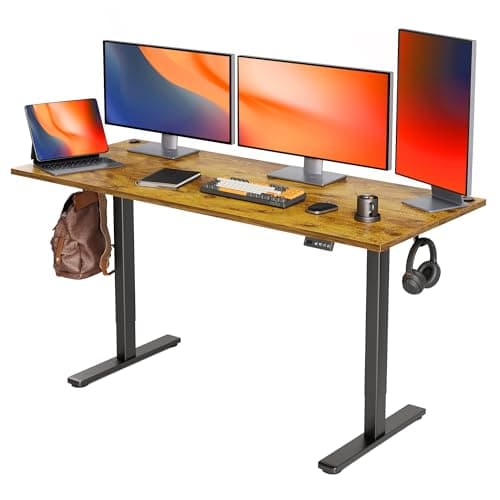 Seang Standing Desk with Adjustable Height, 63x24 Inch Electric Stand Up Desk for Home Office, Studio, Computer Workstation, Rustic Brown Top