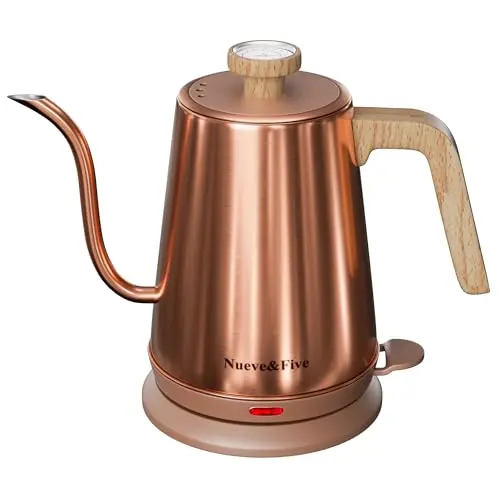 Nueve&Five Gooseneck Electric Kettle with Thermometer, Copper Tea Kettle with Auto Shut-Off,1000W Hot Water Kettle Electric of Stainless Steel,Electric Kettles for,Coffee & Tea