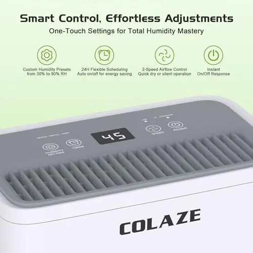 Dehumidifier for Home - 30 Pint Dehumidifier with Drain Hose Up to 2500 Sq. Ft Coverage - Ideal for Basement Bedroom Bathroom - Intelligent Humidity Control, Auto Defrost, 24H Timer 6