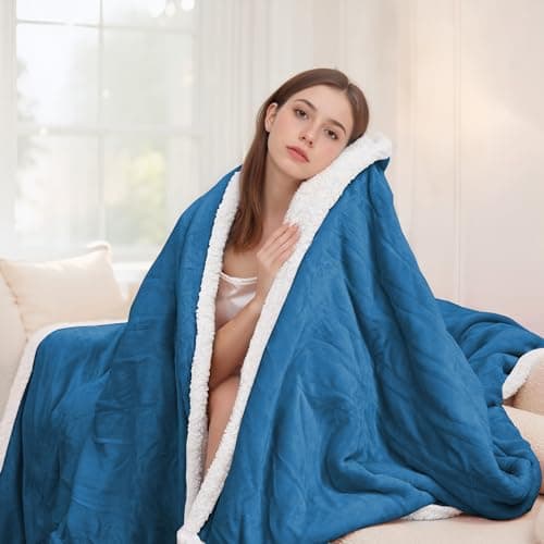 Electric Heated Blanket Full Size 72"x84", Dual-Sided Soft Flannel & Sherpa, LCD Display 10 Heat Settings with 1-12H Timer & Overnight Safe, Bed & Couch, Machine Washable, Lake Blue 5
