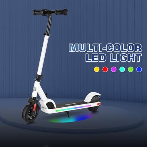 Caroma Electric Scooter for Kids Ages 8-12, 150W Foldable Kids Electric Scooter, Max 7 Miles & 10 Mph, LED Display, Colorful Lights, Adjustable Height, Lightweight Electric Scooter for Kids Teens 6