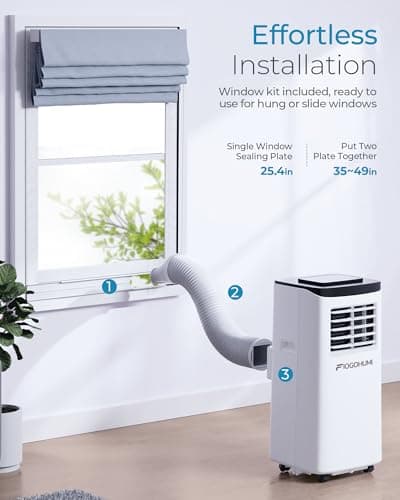 FIOGOHUMI 10000BTU Portable Air Conditioners - Portable AC Unit with Built-in Dehumidifier Fan Mode for Room up to 350 sq.ft. - Room Air Conditioner with 24H Timer & Remote Control Window Mount Kit 8