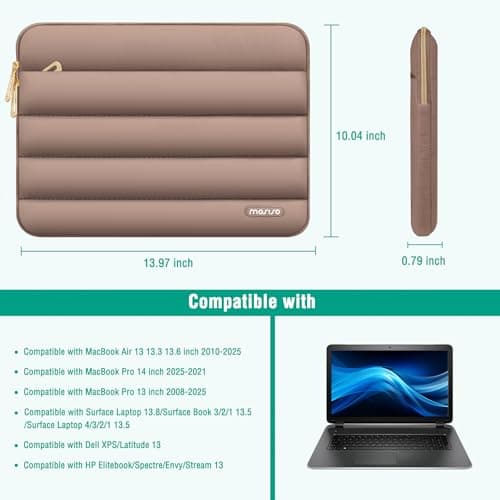 MOSISO Laptop Case 13.3 inch, 13-13.3 inch Puffy Laptop Sleeve Compatible with MacBook Air 13.6 M5 M4 M3 M2 M1/Neo/Pro 13/14, HP Dell ASUS Lenovo,Polyester Horizontal Bag with Small Case, Brown 9