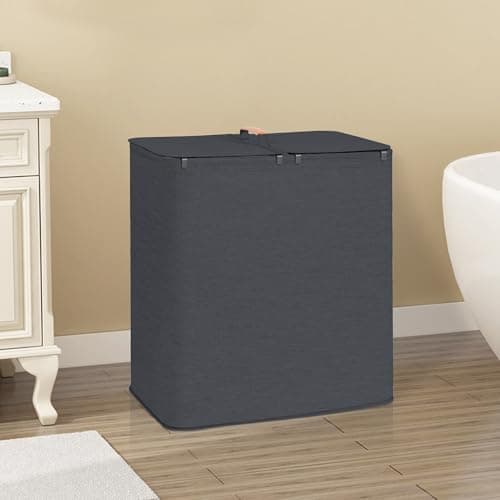 STORAGE MANIAC Double Laundry Hamper, 136L Laundry Sorter with Lid and Removable Bags, Clothes Hamper, Large 2 Section Clothes Basket with Handles for Small Space, Dorm, Closet, Bathroom, Black 6