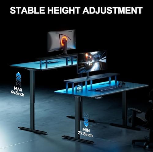 HLDIRECT Electric Standing Gaming Desk with LED Lights, 47 Inch Height Adjustable Gaming Table Sit Stand Computer Workstation with Power Outlet & Monitor Stand, Rising Desk for Home, Bedroom, Black 6