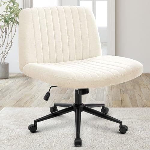 Orange Factory Criss Cross Chair Wheels Wide Cross Legged Office Desk Vanity Dual Base Comfy Fabric Armless Adjustable Swivel for Home Computer Task (Beige)
