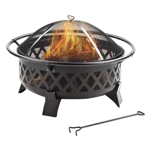 Four Seasons Courtyard 35" Steel Wood Burning Fire Pit Round Outdoor Backyard Patio Deck Fireplace with Protective Spark Screen and Safety Ring, Black