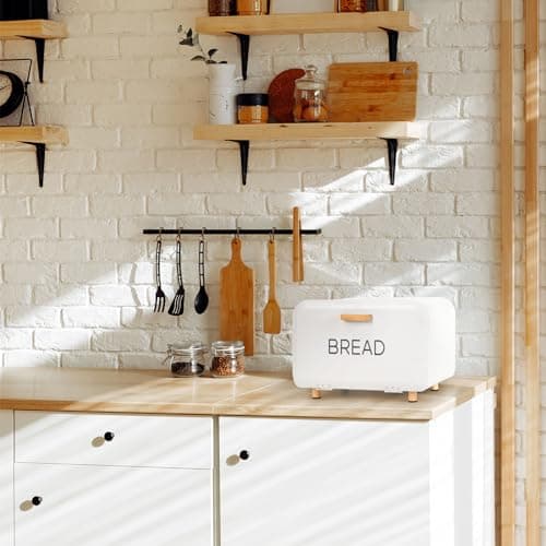 Ateliz White Bread Box for Kitchen Countertop - Large Capacity Bread Storage Container vintage bread box - Stylish Metal Bread Bin 7