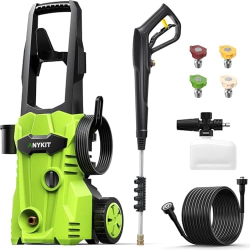 Anykit Electric Pressure Washer, Power Washer, Water Pressure Washer with Foam Can & 4 Quick Connect Nozzles, Pressure Cleaner Machine for Car/Patio/Deck/Outdoors