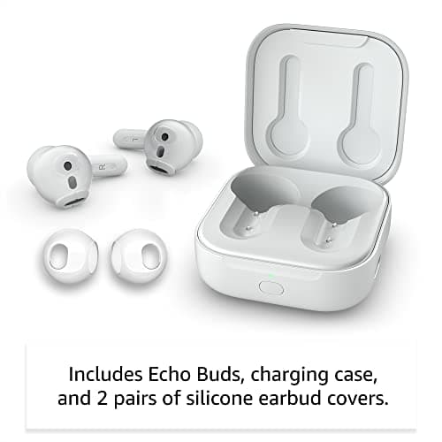 Amazon Echo Buds (newest model), True Wireless Bluetooth 5.2 Earbuds with Alexa+ Early Access, audio personalization, 20H battery with charging case, fast charging, sweat resistant, Glacier White 6