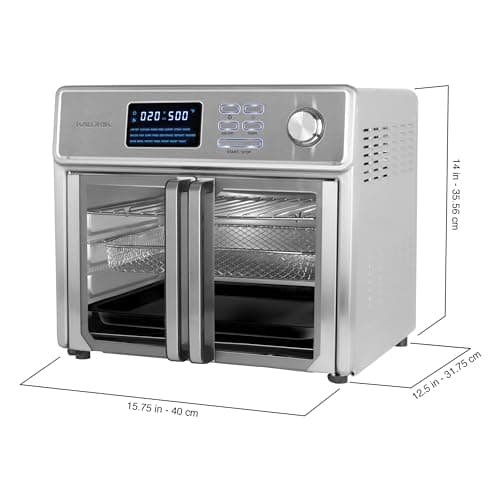 Kalorik MAXX Air Fryer Oven, 26 Quart 10-in-1 Countertop Toaster Oven & Air Fryer Combo - Fry, Bake, Roast, Rotisserie, & More, Large Glass French Doors & 9 Accessories, 1700-Watts, Stainless Steel 6