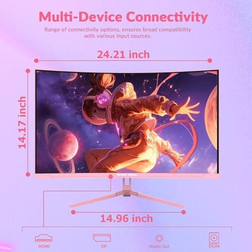 Great voell 27-Inch Curved Gaming Monitor - 100Hz, FHD (1920x1080), 1ms Response, 1500R VA Panel, AMD FreeSync, Low Blue Light & Flicker-Free, Eye Care, HDMI/DP, VESA 75x75mm - Pink 6