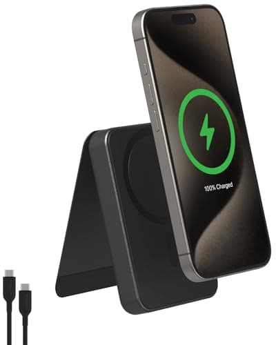 Mophie Snap+ Powerstation Mini with Stand - 5000mAh,15W Qi2 Magnetic Wireless Charger, Portable, Compatible with MagSafe & Qi-Enabled Smartphones, with Kickstand, USB C to USB C Cable Included, Black