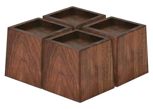 TQVAI Wood Bed Risers - Supports up to 2200 lbs - Heavy Duty Furniture Risers for Sofa Desk Couch Table, 4 Pack Bed Frame Legs Support with Non-Slip Rubber Pad, 3.5" H(Inner 3" H) - Retro Brown