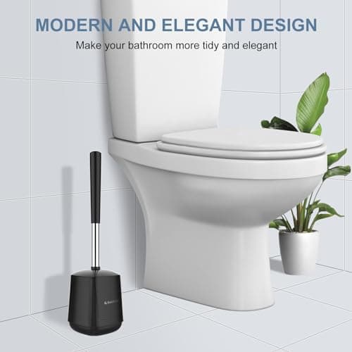 SetSail Toilet Brush and Holder, Self Closing Lid Toilet Bowl Brushes Holder and Extra Long Handle Ventilated Toilet Brush Set for Bathroom Cleaning, Nylon Bristles, Black 7