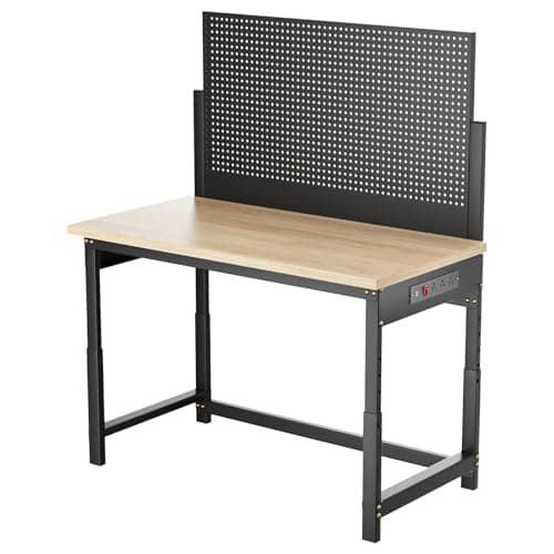 Workbench with Pegboard, Adjustable Height Work Bench Heavy Duty Work Station Table with Power Outlets Work Benches for Garage, Workshop, Home, Office(47.2 inch Wide) 9