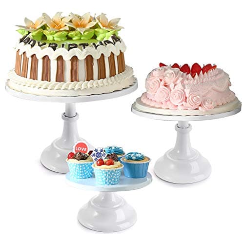 yarlung 3 Pack Metal Cake Stands, 8/10/12 Inch Pillar Style Cupcake Display Stand Dessert Trays for Wedding, Party, Birthday, Gatherings, White