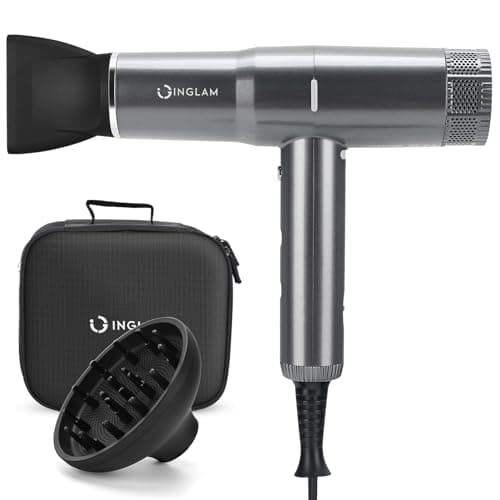 Hair Dryer with Diffuser, IG INGLAM 1875W Professional Ionic Blow Dryer, 110, 000 RPM High-Speed Brushless Motor, Auto-Clean, 3 Heat Settings & 3 Speed & Cool Shot Button Settings for Easy Home/Travel