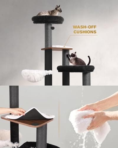 Purrlato 63" Modern Cat Tree Tower for Indoor Cats, Heavy Duty Cat Trees for Large Cat, Adult Maine Coon Cat Tree Tower with Scratching Post, Extra Large Top Perch, Cat Condos, Jet Black 6