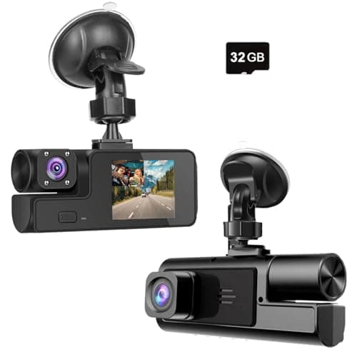 1080P Dual Dash Camera for Car Front and Inside Dashcam Car Security Video Recorder,170°Wide Angle Vehicle Cam,WDR,G-Sensor,2’’ IPS Screen,Loop Recording,Night Vision (Dual Dash Cam with 32G Card)