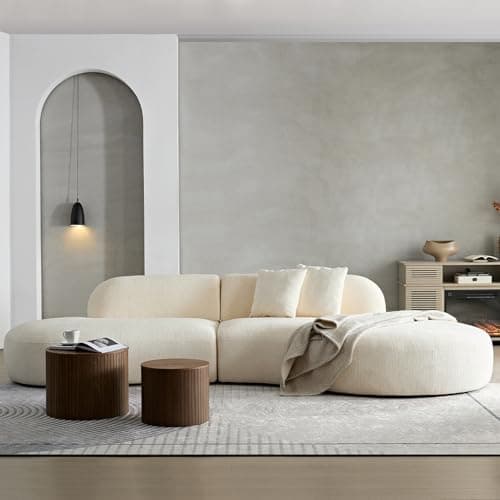 M MEETAKING 135.4" Sectional Curved Sofa, Modern Boucle Couch Fabric Upholstered Couchs with 2 Pillows, 6 Seater Oversized Chaise Modular Sofa Couch for Living Room,Bedroom,Office, Beige Right Facing