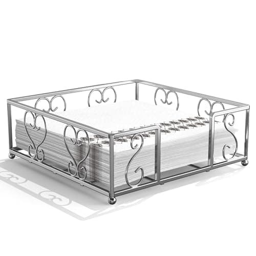 LEVIMETREE Flat Napkin Holder for Table – Silver Square Dispenser for Paper Napkins, Modern Metal Caddy for Kitchen or Dining, Iron Weighted Organizer, Kitchen Dining Room Decor 7.4 x 7.4 Inch