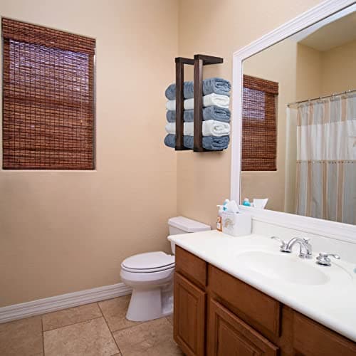 HULISEN Wooden Towel Rack for Bathroom, 18.8 Inch Wall Mounted Towel Holder with Installation Tool, Decorative Pine Towel Shelf for Rolled Towels Organizer & Blanket Storage (Brown) 6