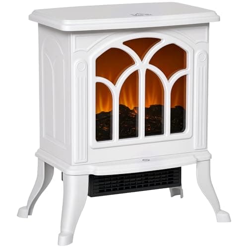 HOMCOM 17" Freestanding Electric Fireplace Stove, Fire Place Heater with Realistic Logs and Flame Effect and Overheat Protection, 750W/1500W, White