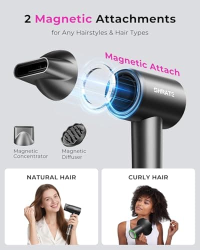 SHRATE Professional High Speed Ionic Hair Dryer | Ultra-Fast Drying | 500 Million Negative Ions | Low Noise | 160000 RPM | Compact Blow Dryer with Magnetic Diffuser for Faster Drying All Hair Types 7