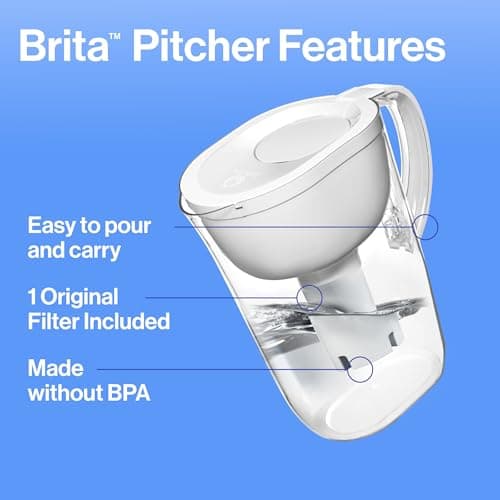 Brita Large Water Filter Pitcher for Tap and Drinking Water, Includes 1 Standard Filter, BPA-Free, Lasts Two Months, 10-Cup Capacity, Bright White 10
