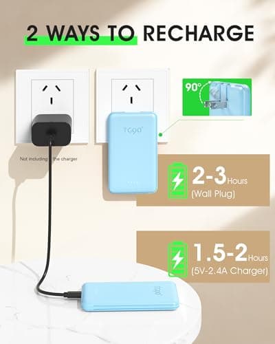 TG90° Portable Charger Built-in AC Wall Plug and Cables, Slim Fast Charging Power Bank 5000mAh, Pocket Size USB C External Battery Pack Compact Travel Charger Compatible with iPhone, Samsung 6