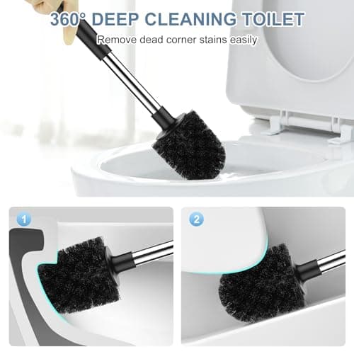 SetSail Toilet Brush and Holder, Self Closing Lid Toilet Bowl Brushes Holder and Extra Long Handle Ventilated Toilet Brush Set for Bathroom Cleaning, Nylon Bristles, Black 6