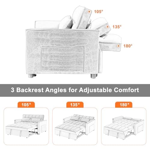 Resenkos 3 in 1 Convertible Sleeper Sofa Bed,Futon Loveseat Couch with Pull-Out Bed & Adjustable Backrest,Velvet Fabric Sofa with Side Pocket for Small Apartment, Living Room, Office (Black) 9