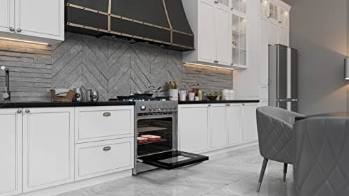 KoolMore 30” Inch Professional Gas Range Stove with 5 Burner Cooktop, Rapid Convection Oven, and Digital Timer with Heavy-Duty Cast Iron Grates, Stainless-Steel Appliance (KM-FR30G-SS),Silver 5