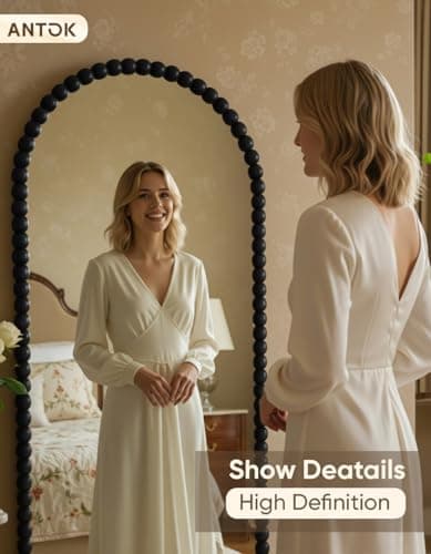 Antok Floor Mirror, 57"×21" Vintage Full Length Mirror Beaded Full Body Mirror with Stand, Hanging Mounted for Bedroom Living Room Cloakroom,Black,Luxury Style 7