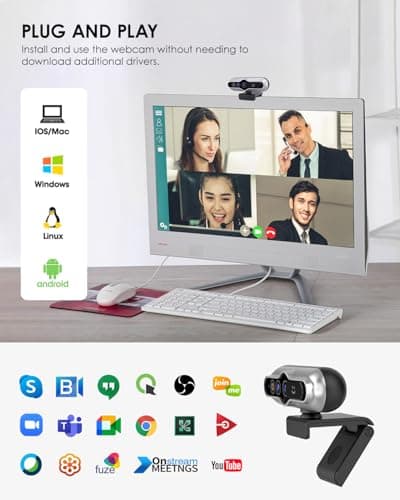 2K HD Webcam with Infrared Windows Hello Facial Recognition, Computer Camera, Privacy Cover, Noise Canceling Microphones, Laptop Webcam For Video Conferencing, Live, Streaming, Online Learning 7