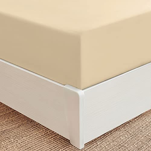 Mellanni Extra Deep Pocket King Fitted Sheet - Iconic Collection Bedding Sheets with up to 21 inch Deep Pocket - Soft & Cooling - Fade & Stain Resistant - 1 PC (King, Beige)