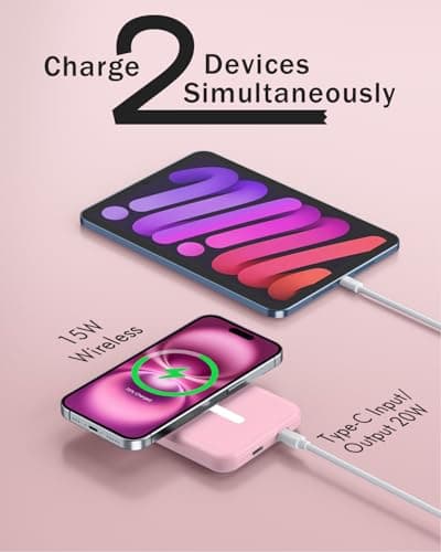 podoru for Magsafe Battery Pack, 5000mAh Magnetic Power Bank with Type-C Cable 20W PD Fast Charging Lighting Input Wireless Portable Charger for iPhone 17/16/15/14/13/12/ All Series-Pink 5
