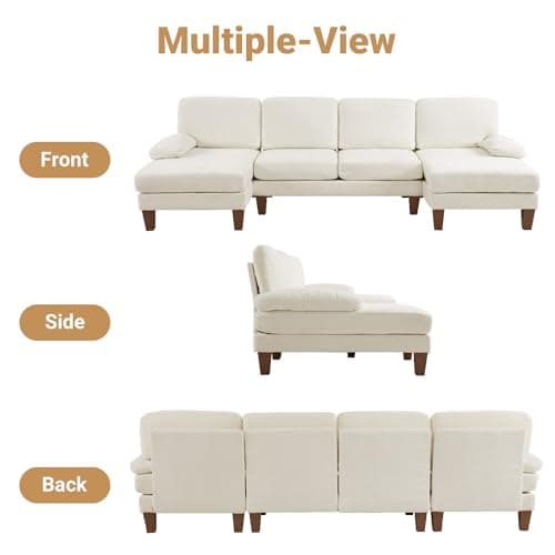 VINGLI 110" Sectional Couches for Living Room,U Shaped Couch with Double Chaise, 4-Seat Sofa Set with Chenille Fabric for Home Furniture,Beige 5